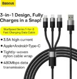 کابل 1.2 متری چند کاره بیسوس مدل StarSpeed 1-for-3