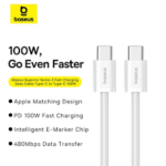 کابل 2 متری Type-C به Type-C بیسوس100 وات مدل Superior Series 2